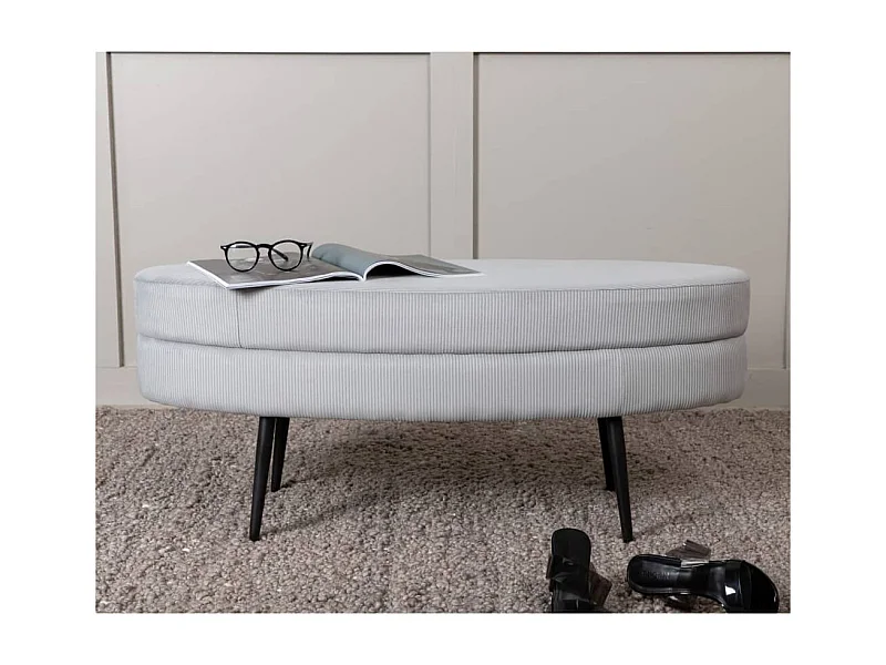 Venture Home Ottomana Otto 100x40x41 cm Velluto a Coste Nero e Grigio