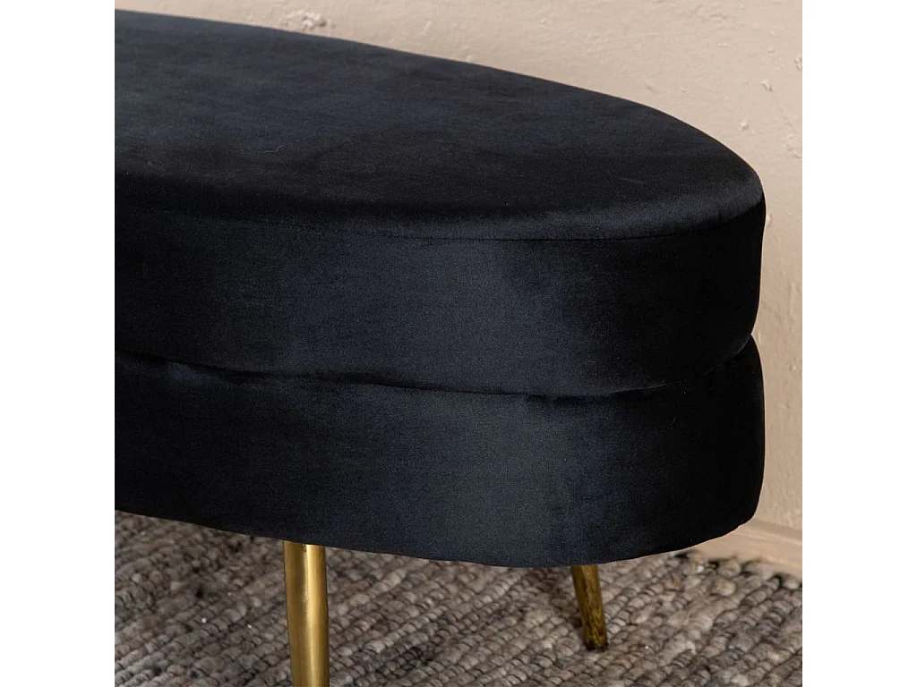 Otto poef, hocker velours zwart, messing.