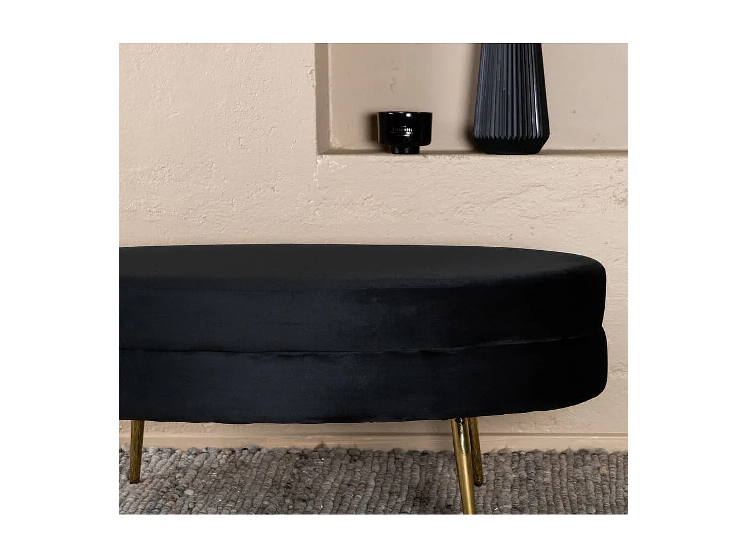 Pouf Otto 100x40x41 cm Velours Noir et laiton