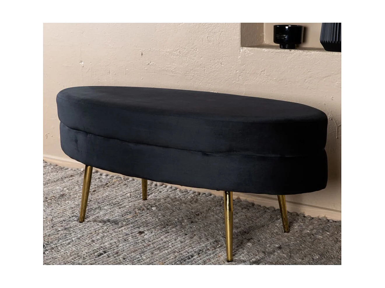 Pouf Otto 100x40x41 cm Velours Noir et laiton