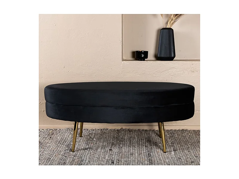 Pouf Otto 100x40x41 cm Velours Noir et laiton