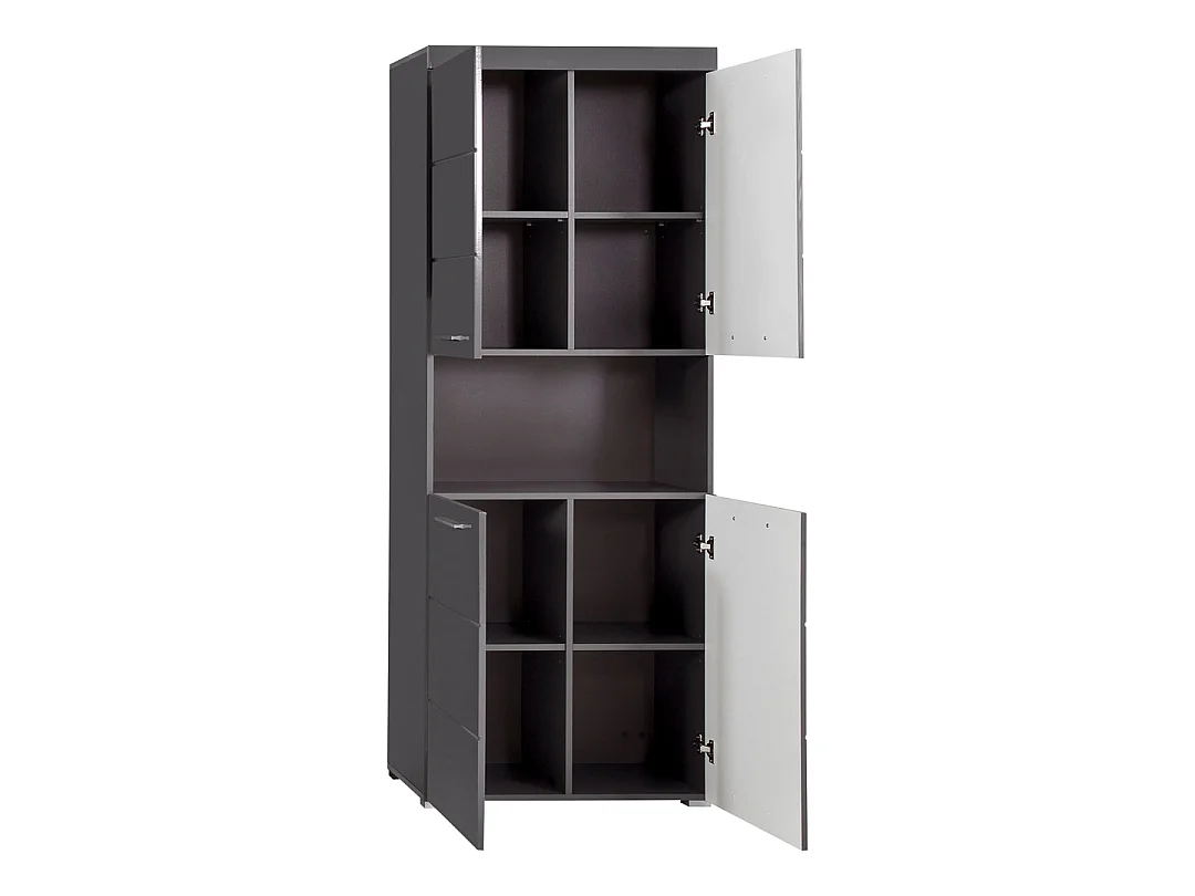 AmandaMandoBea Armoire haute 1 compartiment ouvert, 4 portes, gris, gris agave brillant.