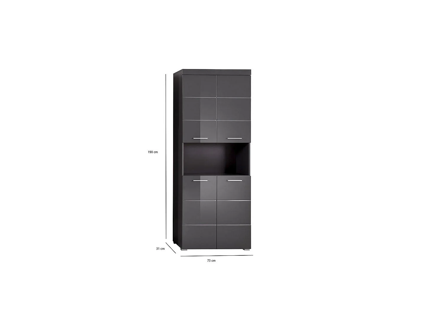 AmandaMandoBea Armoire haute 1 compartiment ouvert, 4 portes, gris, gris agave brillant.