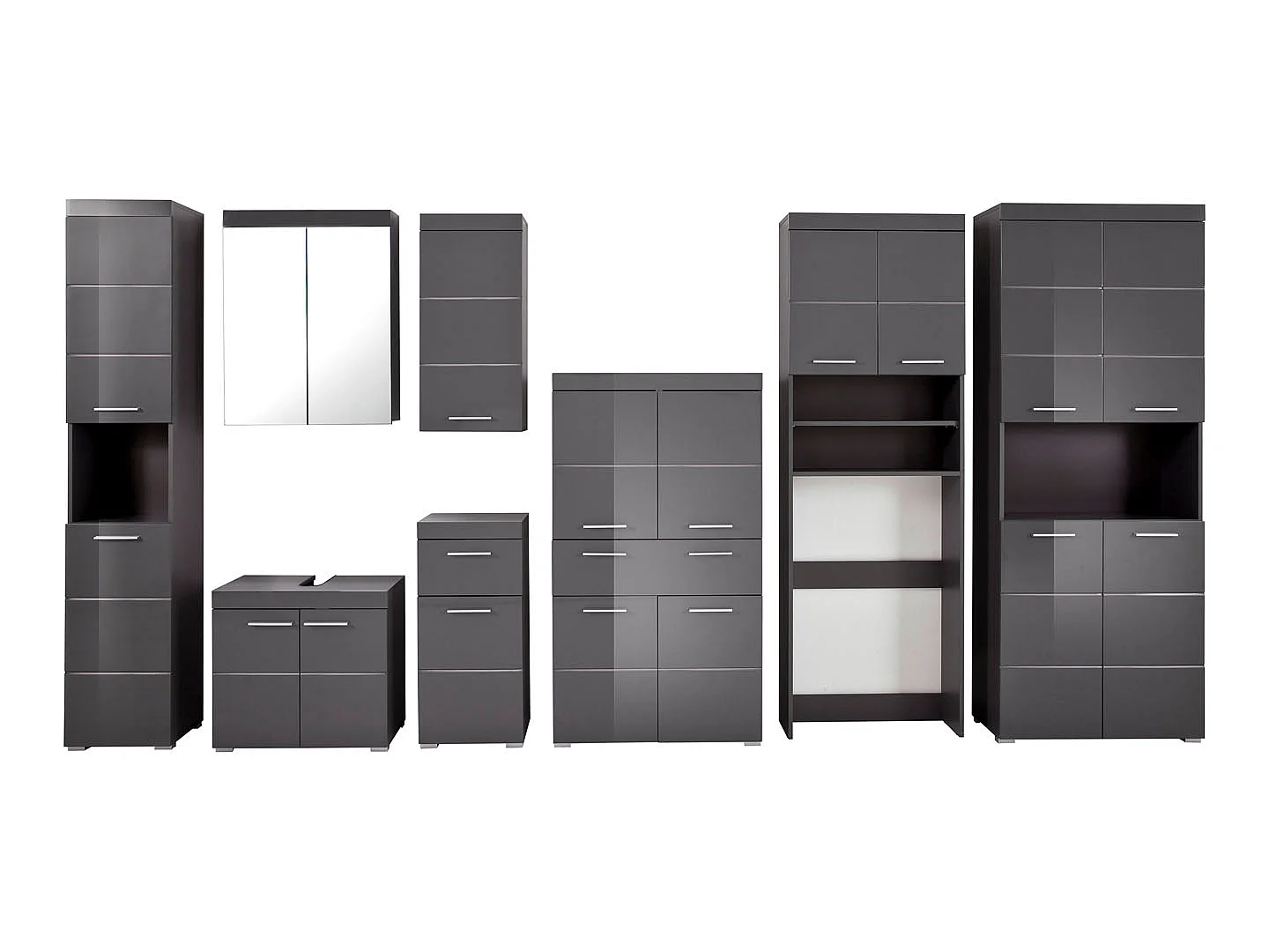 AmandaMandoBea Armoire haute 1 compartiment ouvert, 4 portes, gris, gris agave brillant.
