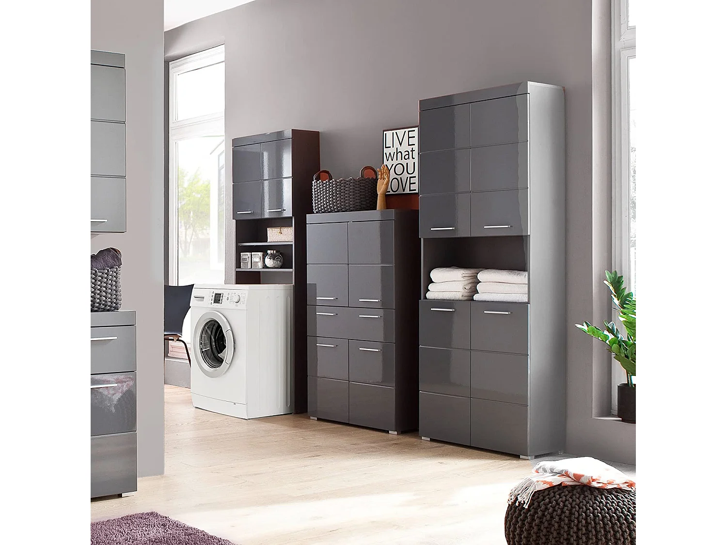 Meuble dessus de machine à laver pour salle de bain gris brillant Kelia