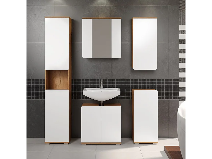 Klara glanzend en ambachtelijk eiken badkameronderkast 37 cm