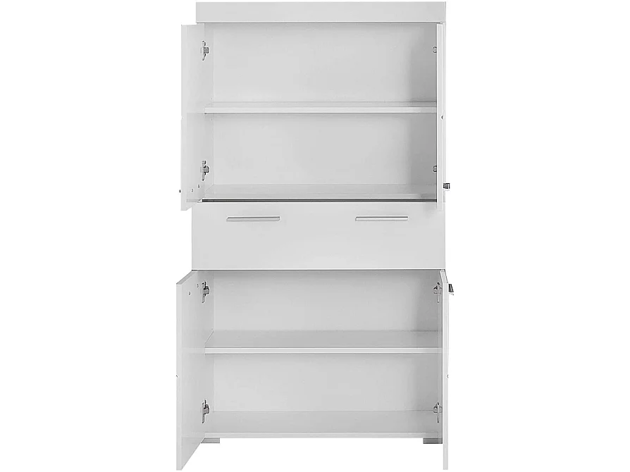 AmandaMandoBea Armoire murale de rangement pour salle de bain, 1 tiroir, 4 portes, blanc, blanc brillant.