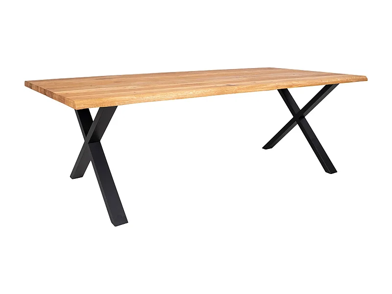 Table à manger industrielle TOULON – Chêne massif & acier noir, design avec bord ondulé-Beige-Largeur 240 cm