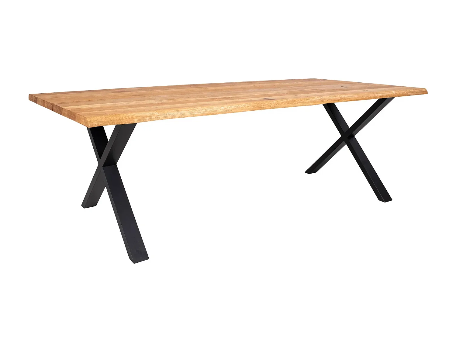 Table à manger industrielle TOULON – Chêne massif & acier noir, design avec bord ondulé-Beige-Largeur 240 cm