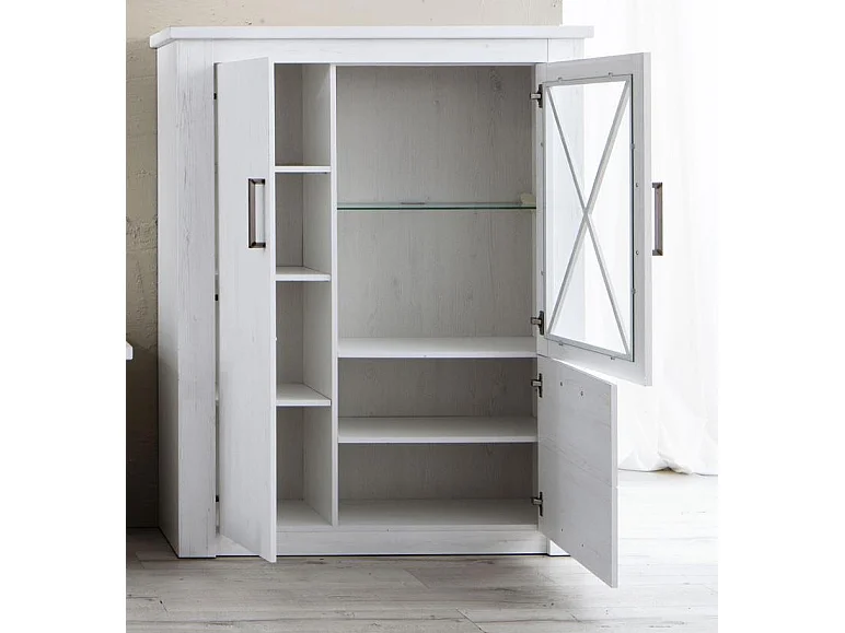 Vitrine 3 portes mélaminé blanc Aria