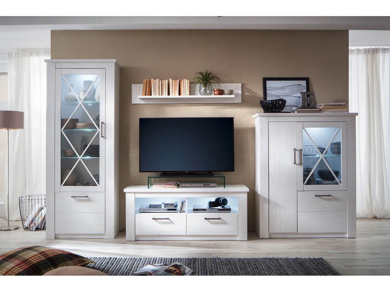 Vitrine 3 portes mélaminé blanc Aria