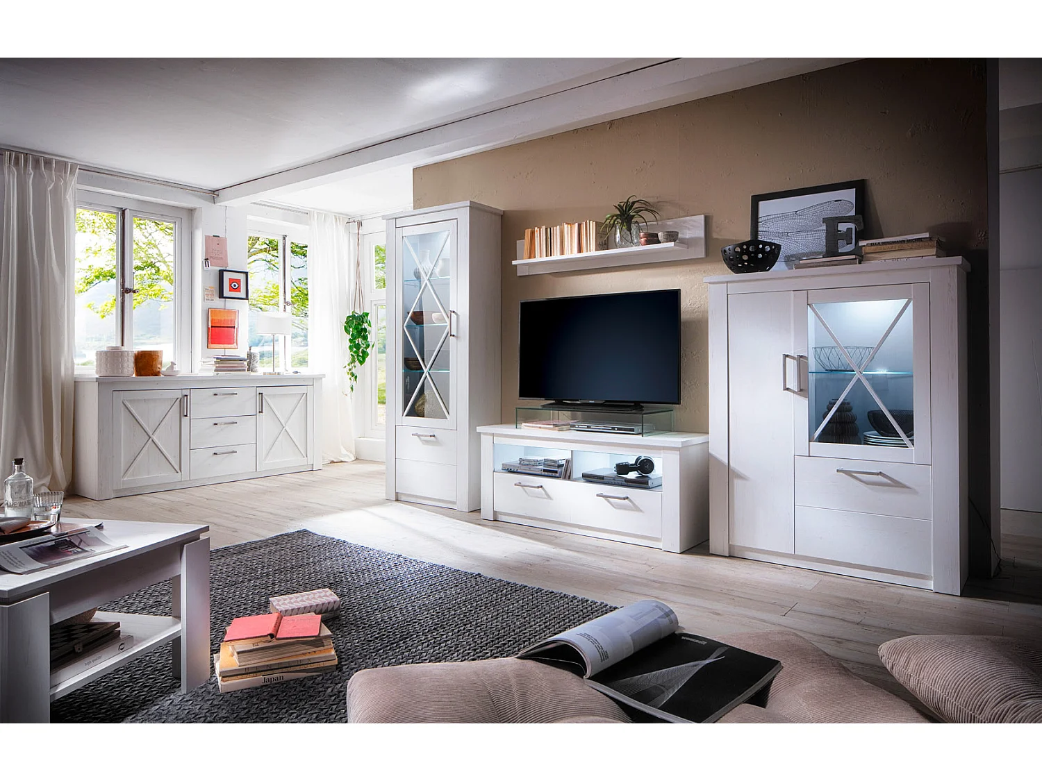 Vitrine 3 portes mélaminé blanc Aria