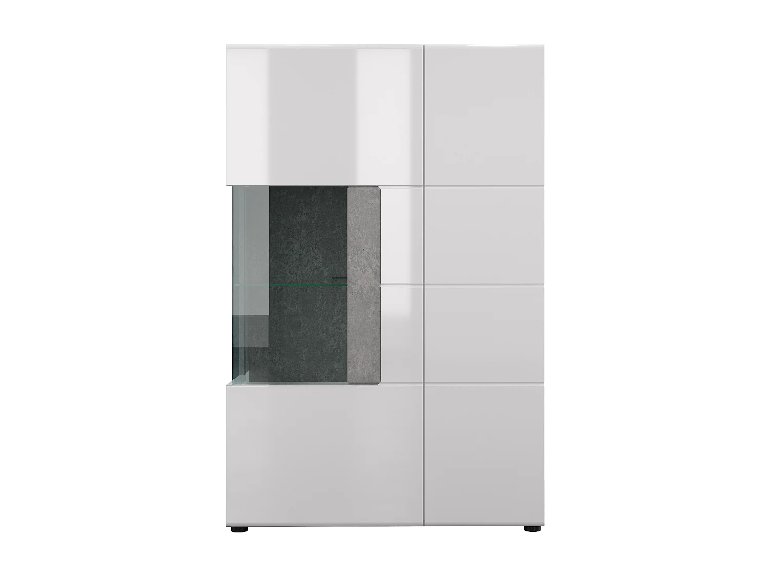 Vitrine 2 portes laqué blanc et gris clair ciment Tako 92cm