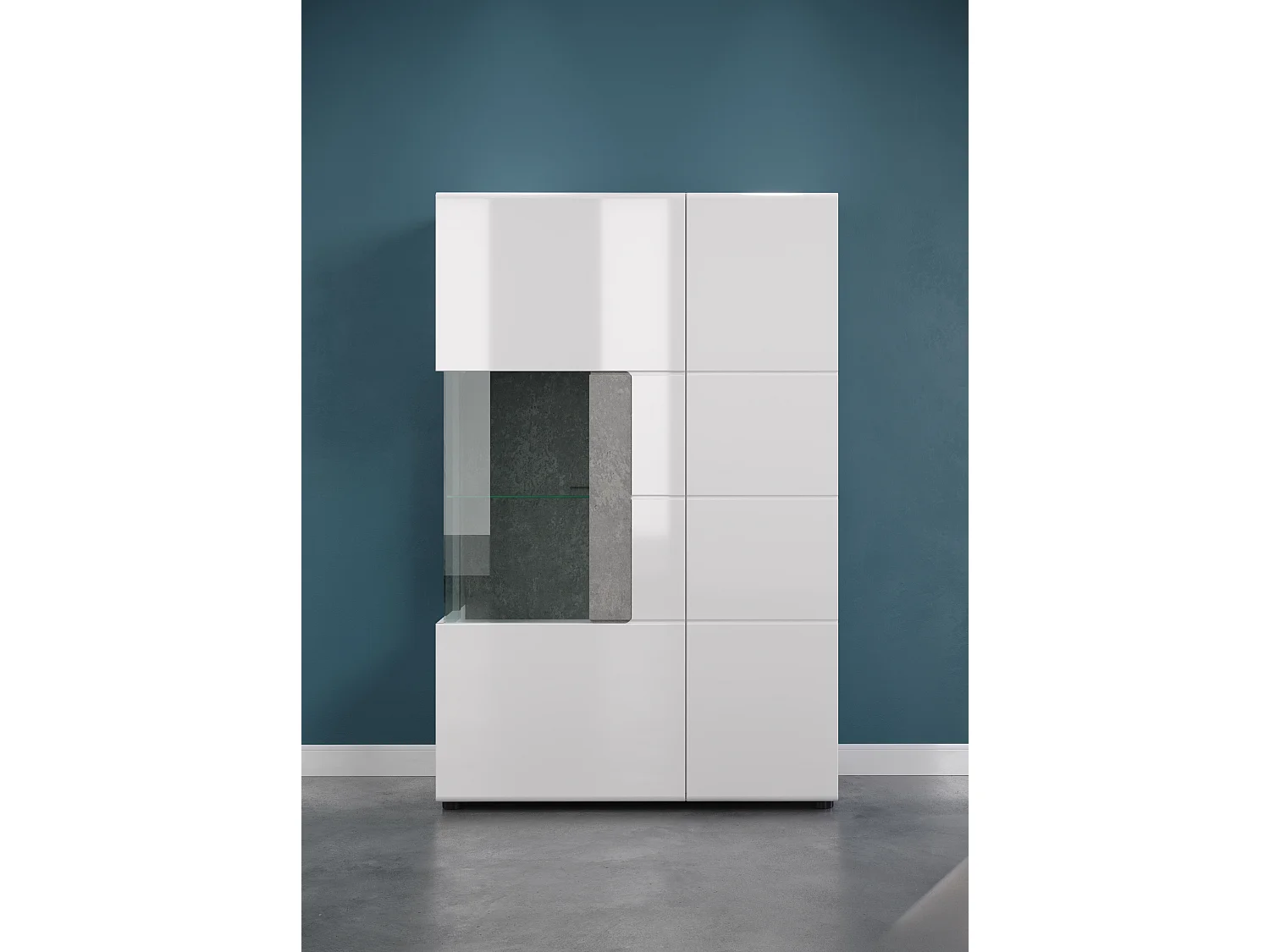 Vitrine 2 portes laqué blanc et gris clair ciment Tako 92cm