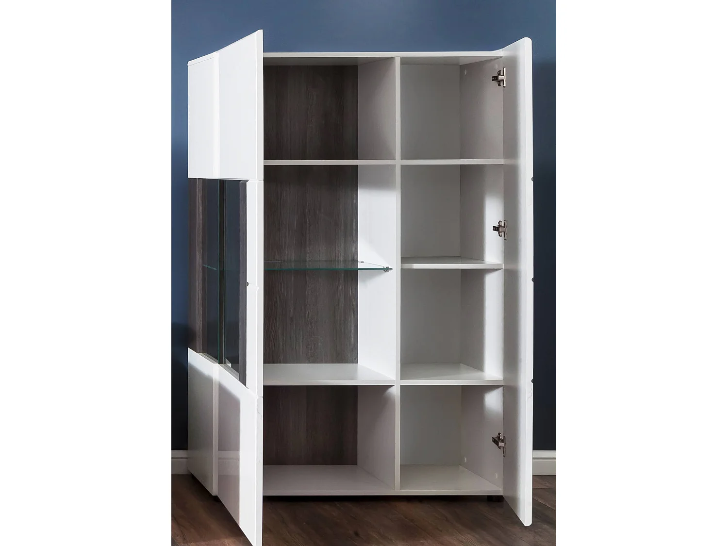 Vitrine 2 portes laqué blanc et gris clair ciment Tako 92cm