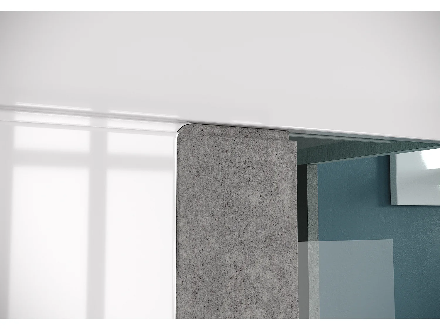 Vitrine 2 portes laqué blanc et gris clair ciment Tako 92cm