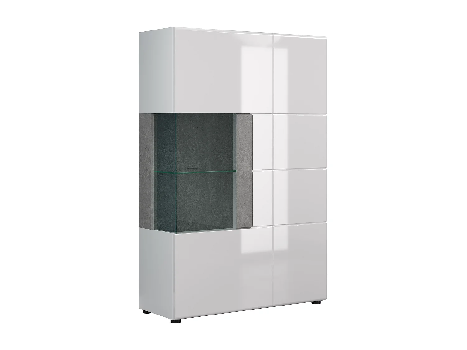 Vitrine 2 portes laqué blanc et gris clair ciment Tako 92cm