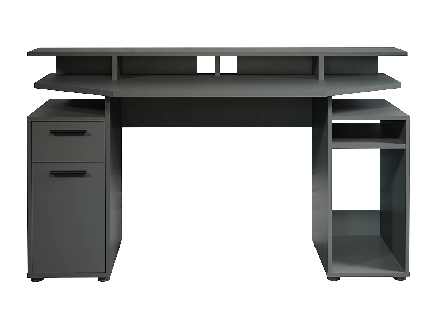 Commander bureau 1 deur, 1 lade, 2 planken, grijs mat.