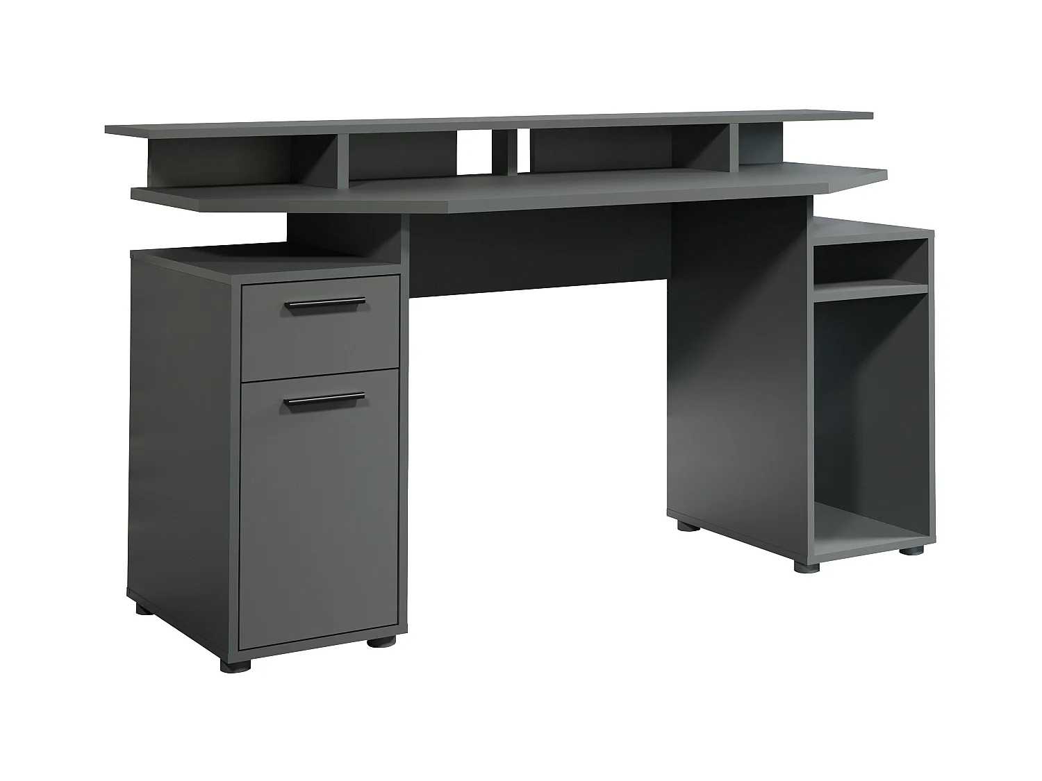 Commander bureau 1 deur, 1 lade, 2 planken, grijs mat.