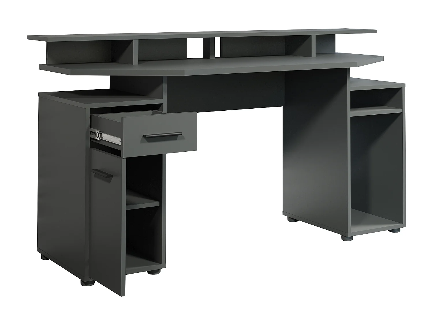 Commander bureau 1 deur, 1 lade, 2 planken, grijs mat.