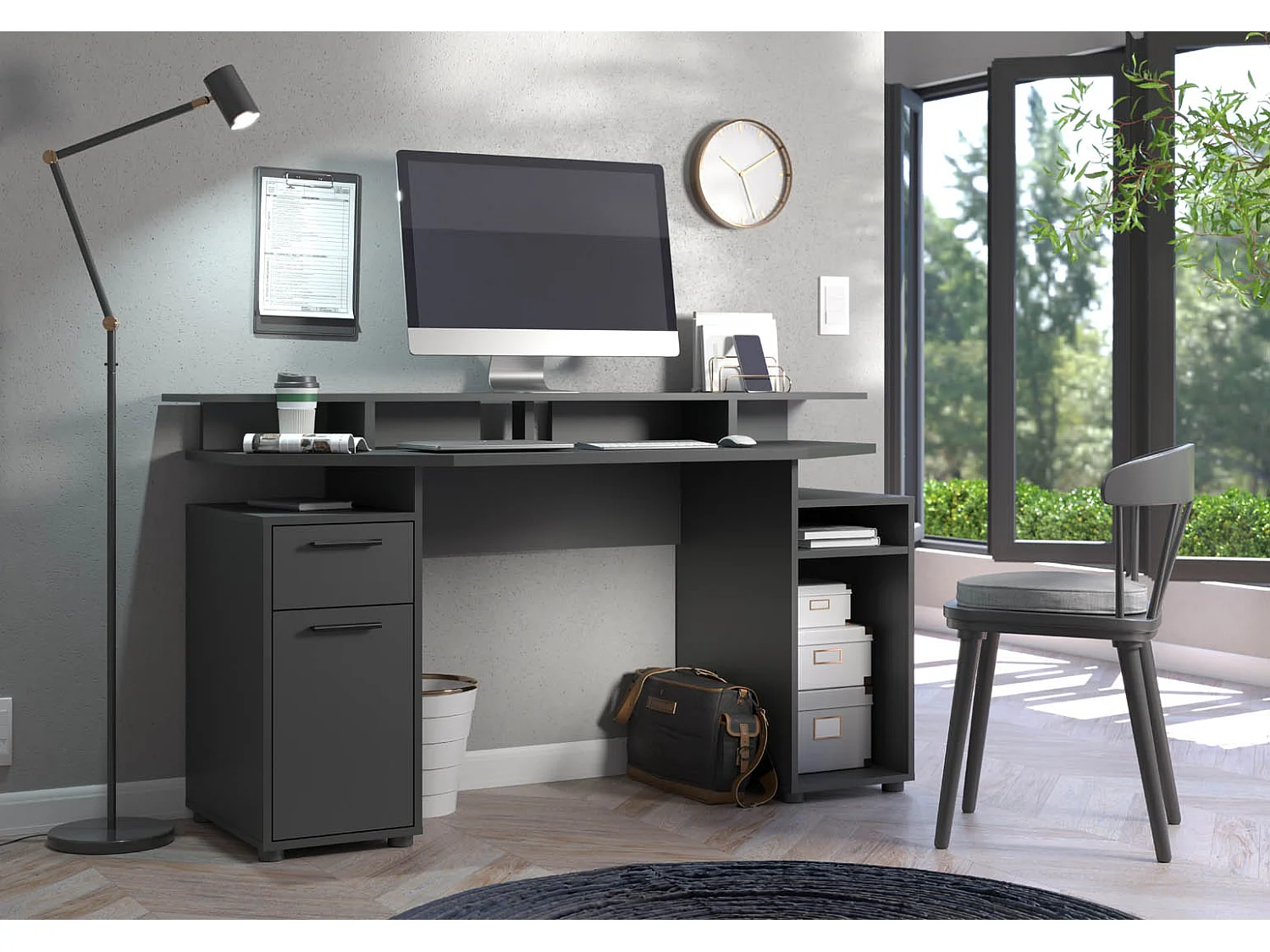Bureau - Mélaminé - Anthracite - 160 - 88 - 60 cm