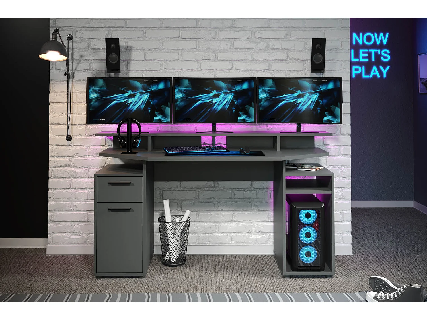 Bureau - Mélaminé - Anthracite - 160 - 88 - 60 cm