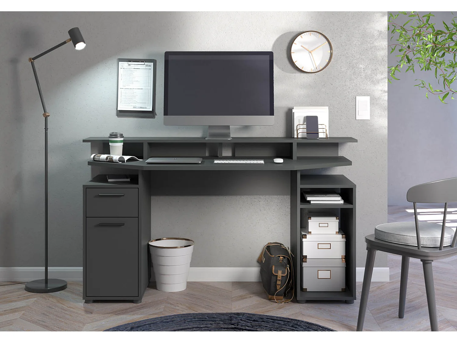 Bureau - Mélaminé - Anthracite - 160 - 88 - 60 cm