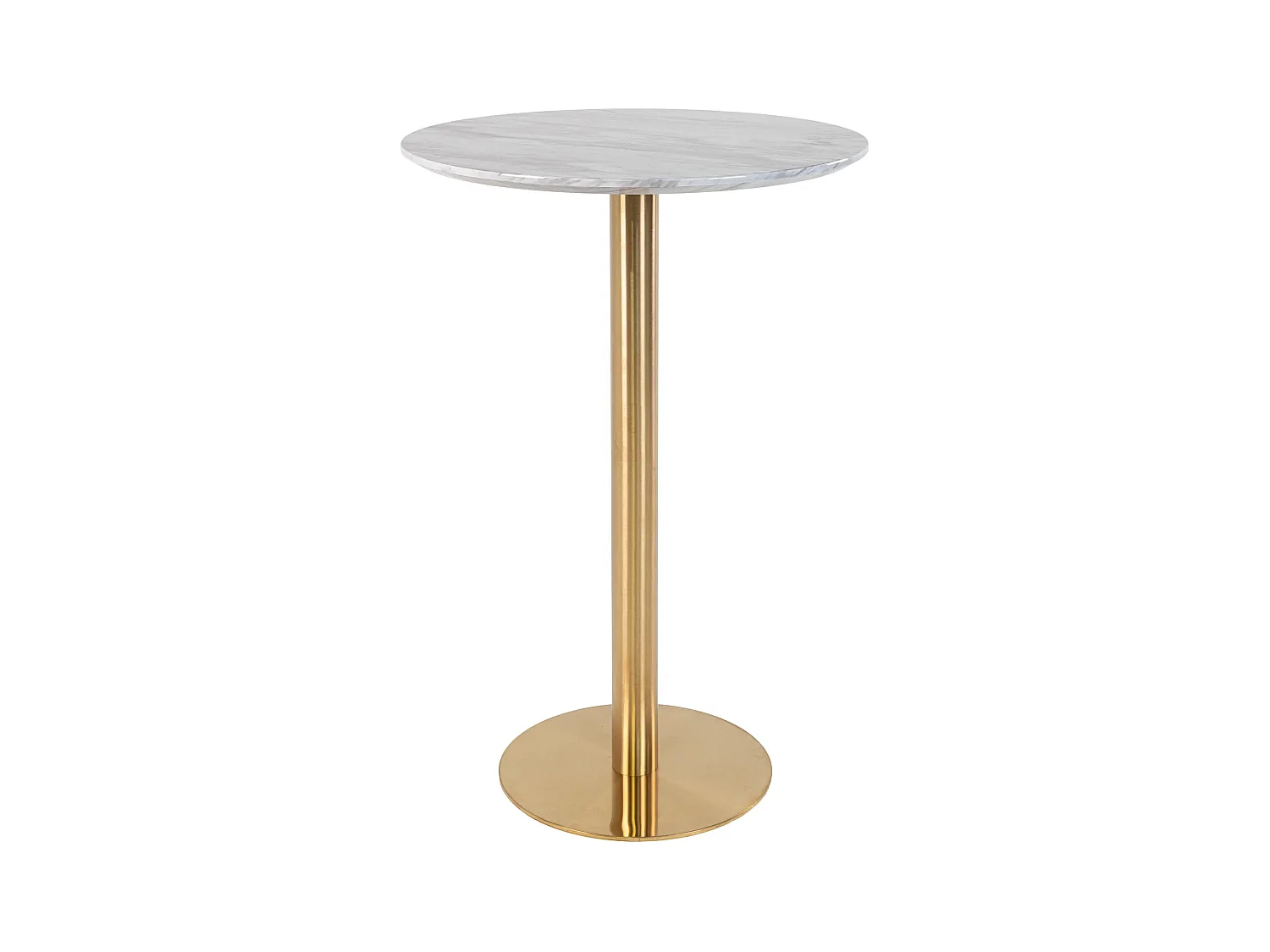 Table de bar ronde PIZA 70cm – Effet marbre blanc et pied laiton doré
