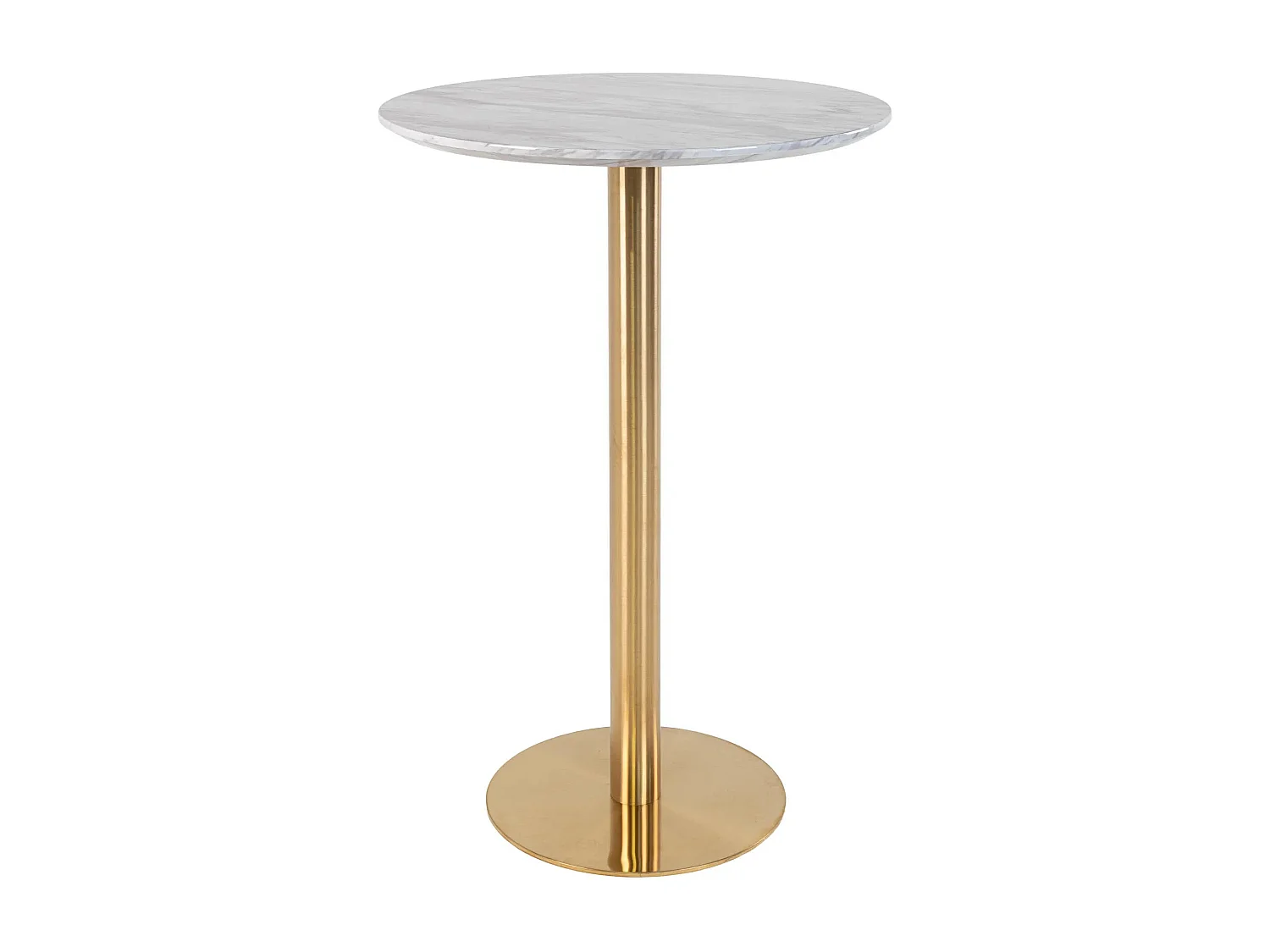 Mesa de bar redonda PIZA de 70 cm – Efecto mármol blanco y base de latón dorado