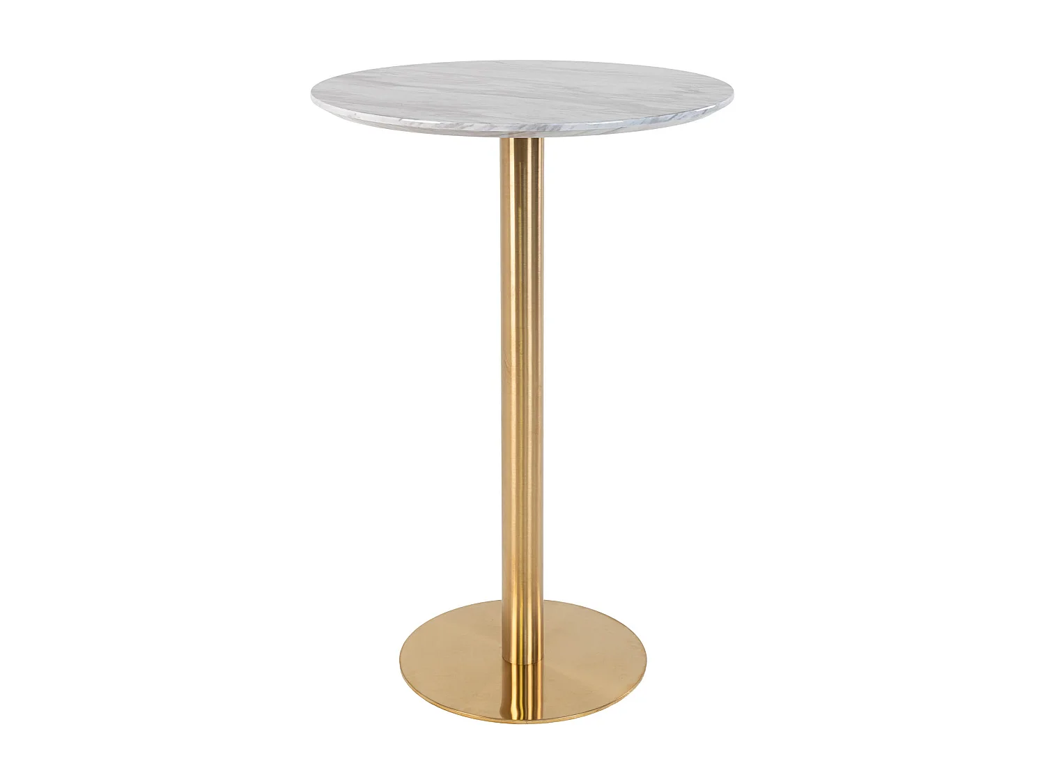Bolzano Table de bar Ø70 cm aspect marbre, pieds en laiton, blanc.