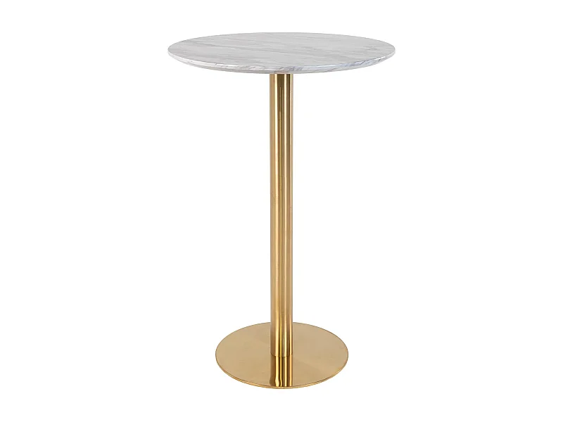 Table de bar ronde PIZA 70cm – Effet marbre blanc et pied laiton doré
