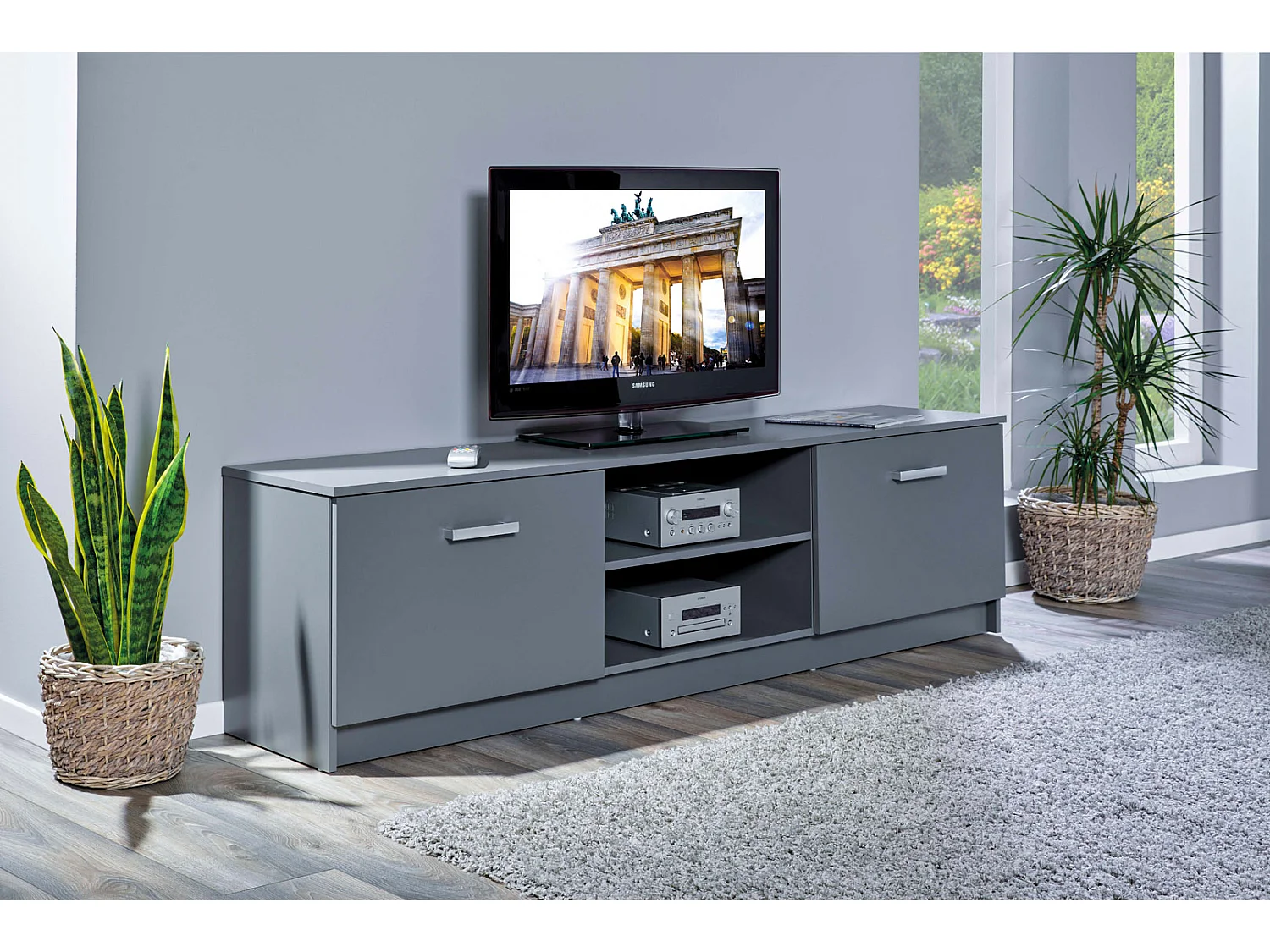 Meuble TV 2 Portes Design "Azio" 180cm Gri