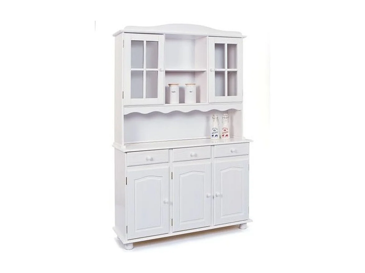 Vaisselier 3 Portes en Bois Massif "Alienor" 198cm Blanc