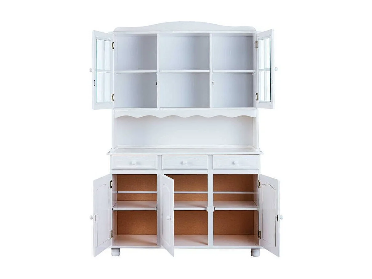 Vaisselier 3 Portes en Bois Massif "Alienor" 198cm Blanc