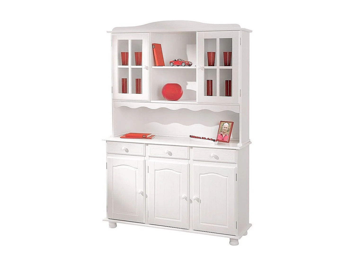 Vaisselier 3 Portes en Bois Massif "Alienor" 198cm Blanc