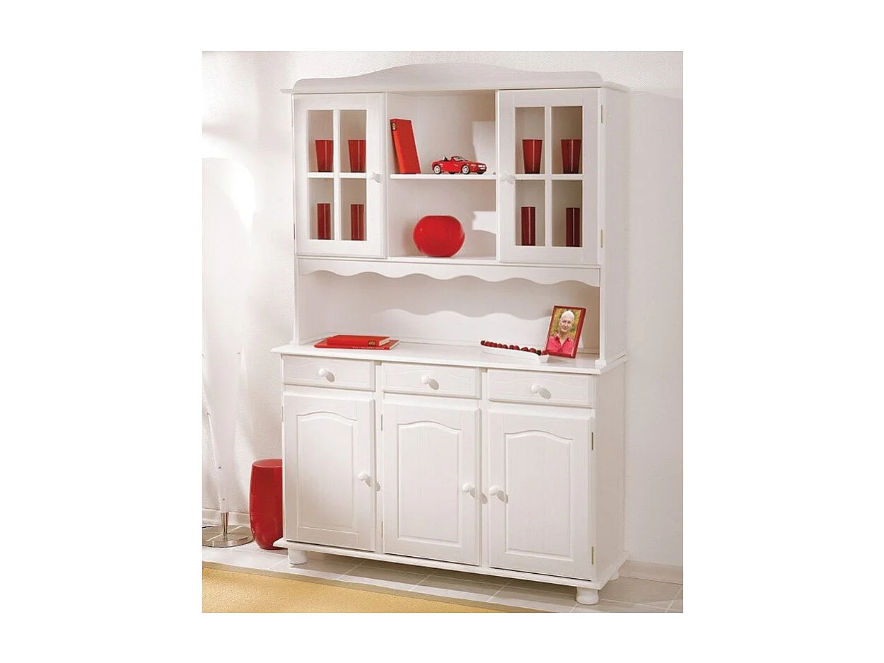 Vaisselier 3 Portes en Bois Massif "Alienor" 198cm Blanc