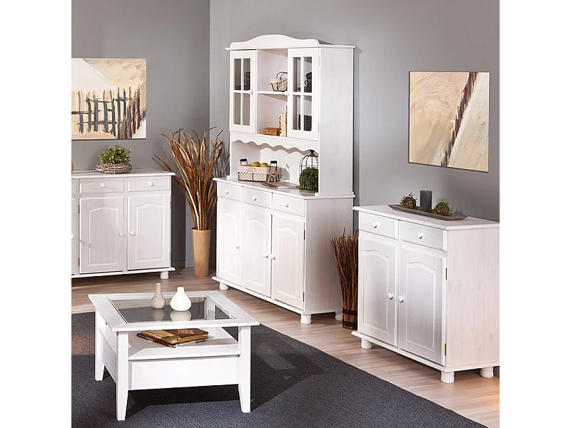 Vaisselier 3 Portes en Bois Massif "Alienor" 198cm Blanc