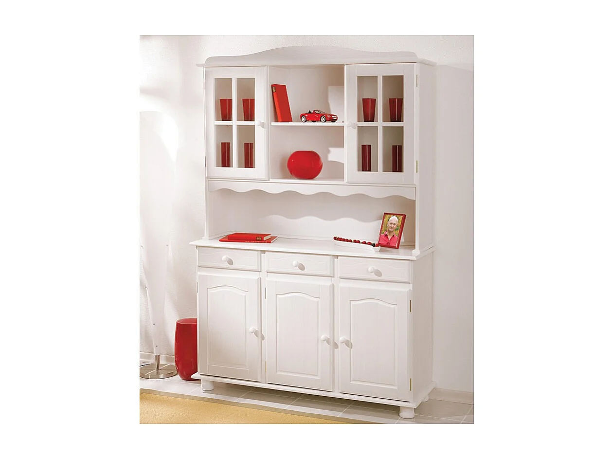 Vaisselier 3 Portes en Bois Massif "Alienor" 198cm Blanc