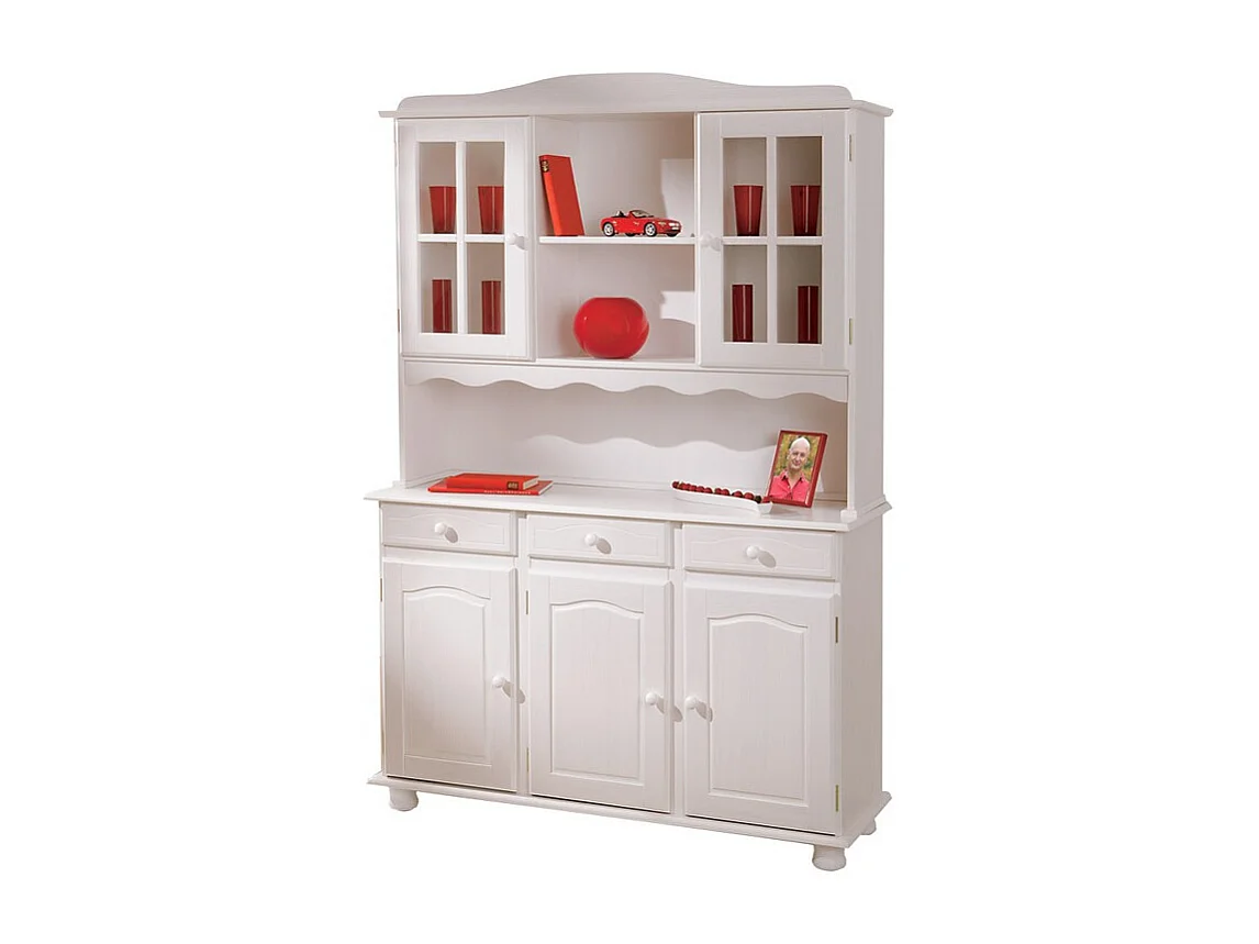 Vaisselier 3 Portes en Bois Massif "Alienor" 198cm Blanc