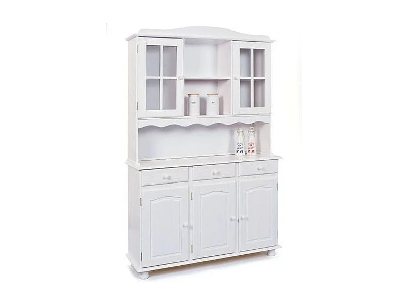 Vaisselier 3 Portes en Bois Massif "Alienor" 198cm Blanc