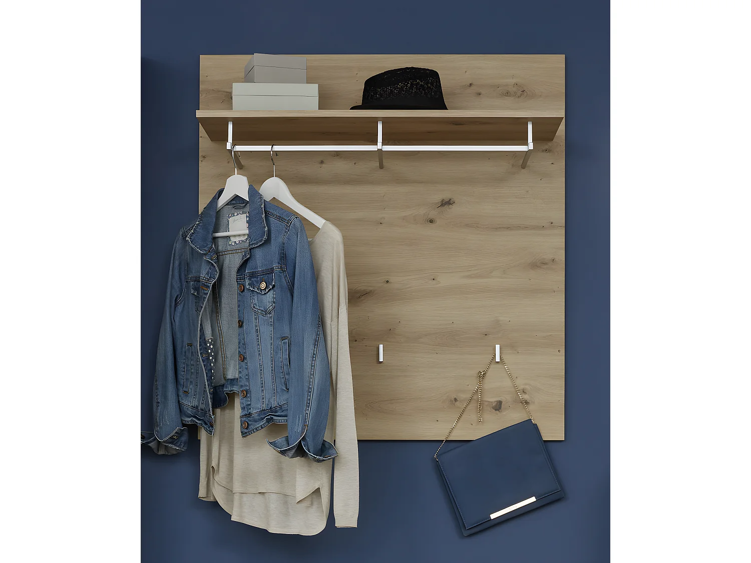 Amanda/MandoGD kapstok 1 plank, 1 kapstok en 3 kapstokhaken eiken decor.