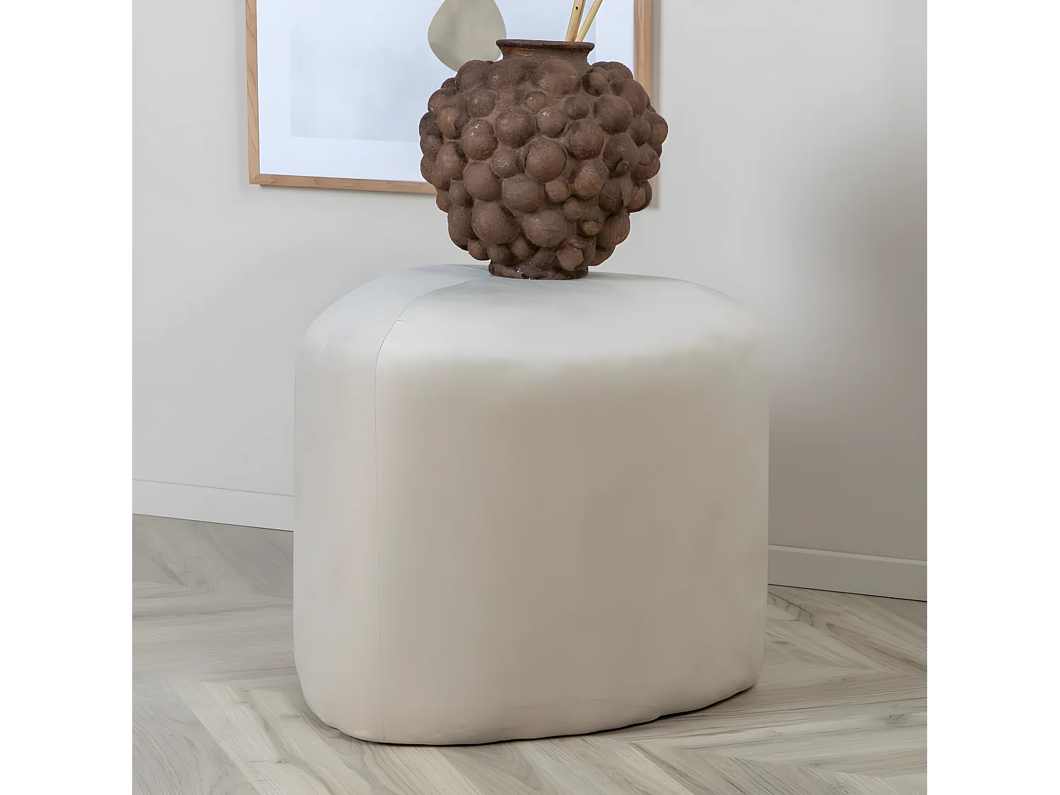 Peg poef, hocker Ø46cm velours wit.