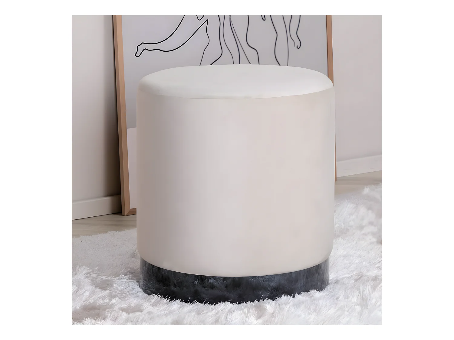 Pouf Benji 35x35x42,5 cm Velours Beige et noir