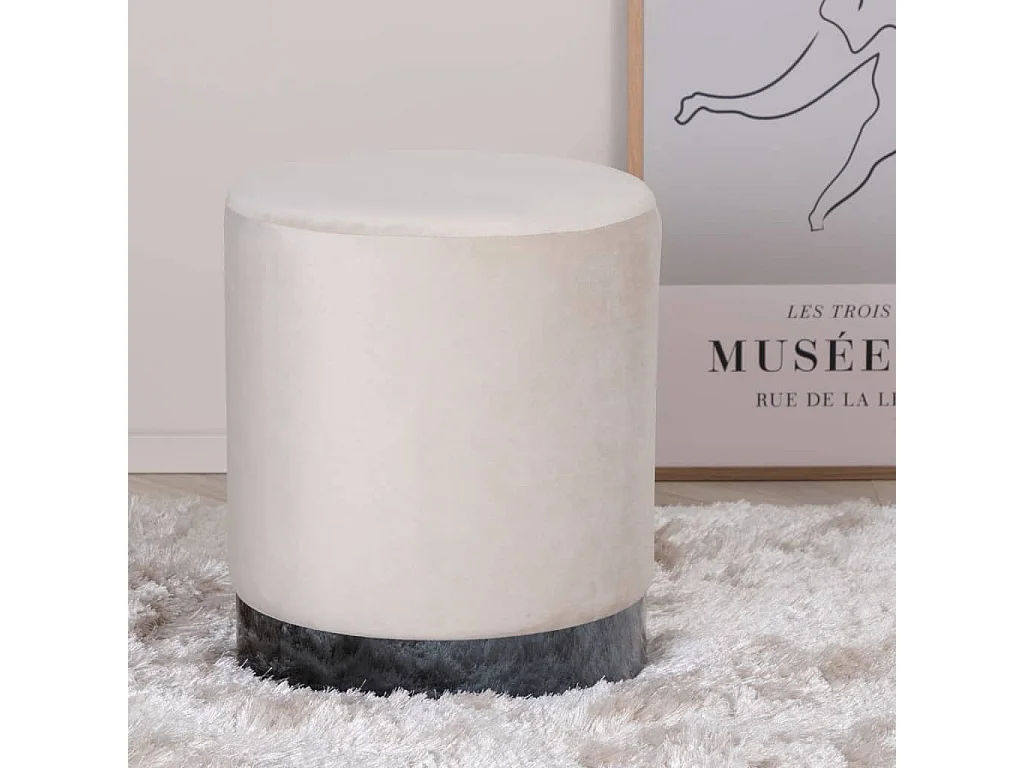 Benji poef, hocker Ø35cm velours beige, zwart.