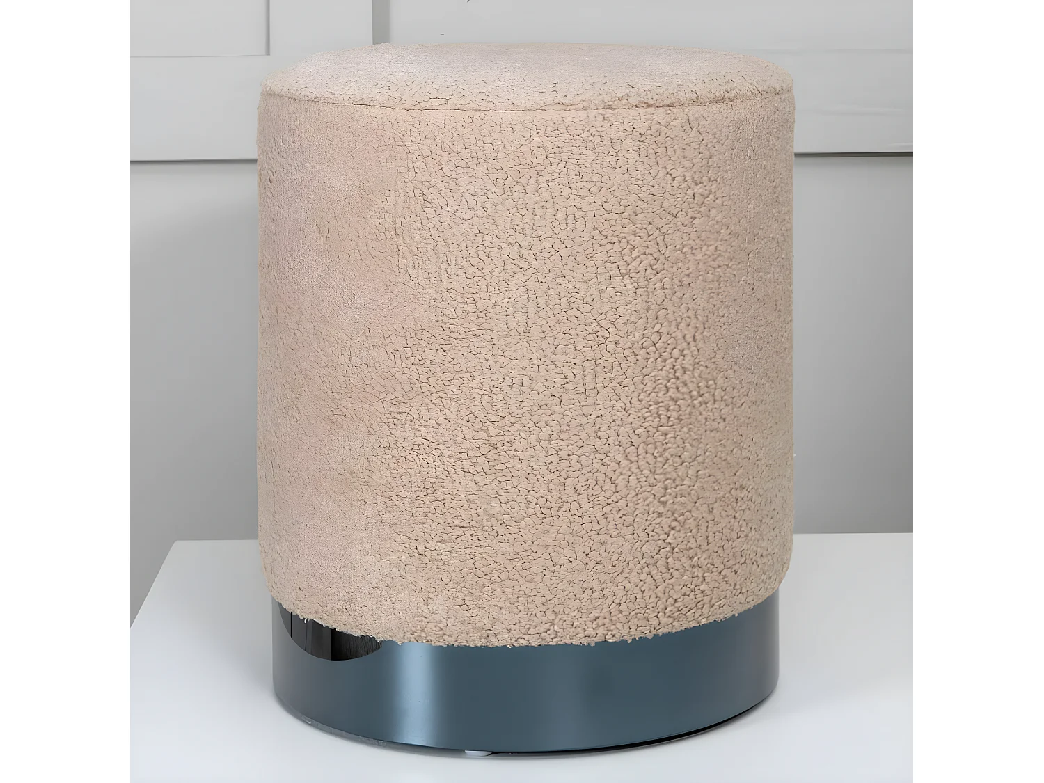 Poef Benji 35x35x42,5 cm teddy beige en zwart