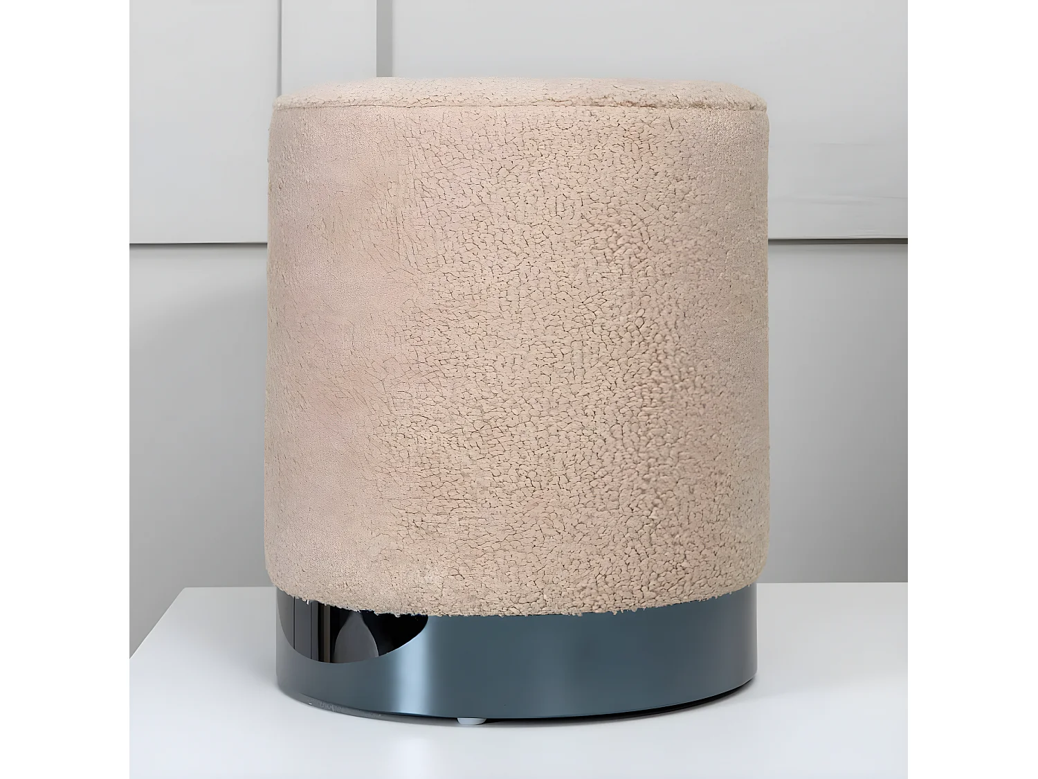 Poef Benji 35x35x42,5 cm teddy beige en zwart