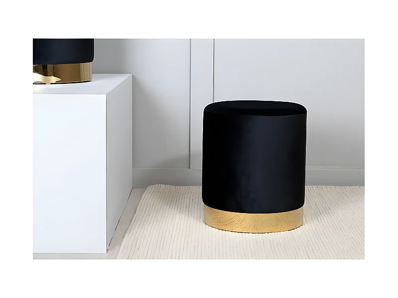 Benji Pouf, Hocker Ø35cm Velour schwarz, Messing.