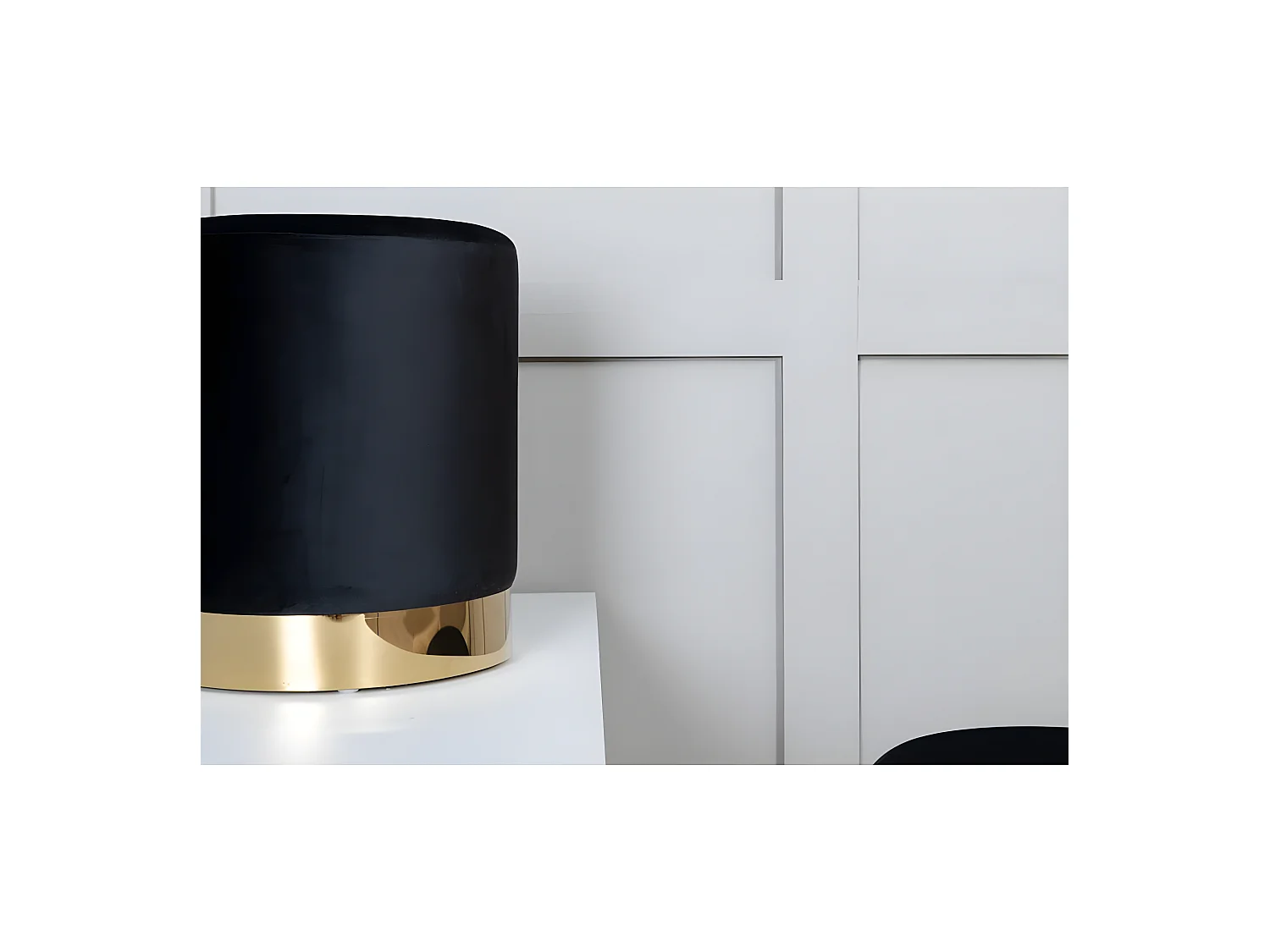 Pouf Benji 35x35x42,5 cm Velours Noir et laiton