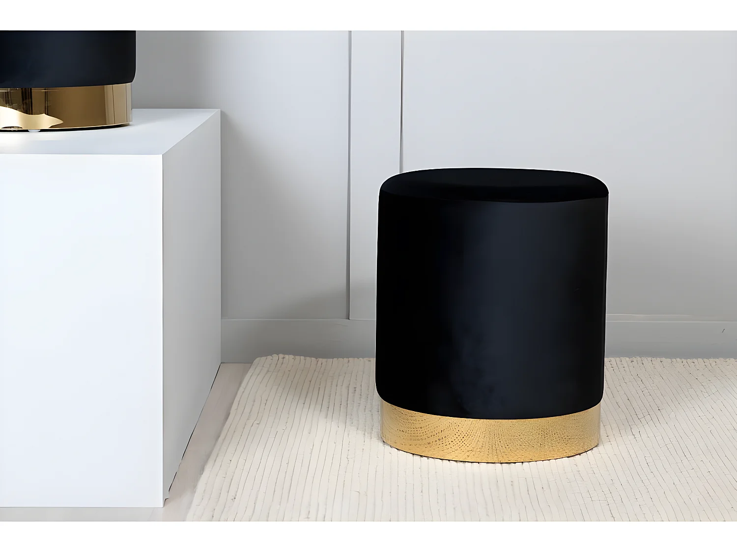 Pouf Benji 35x35x42,5 cm Velours Noir et laiton