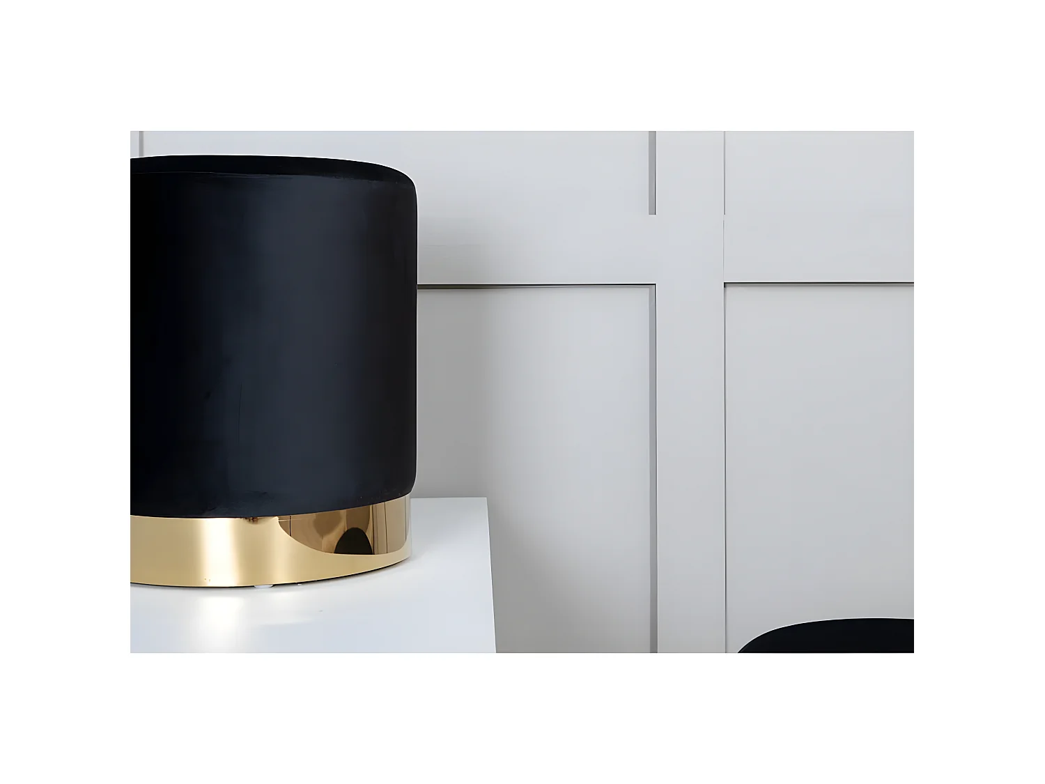 Pouf Benji 35x35x42,5 cm Velours Noir et laiton